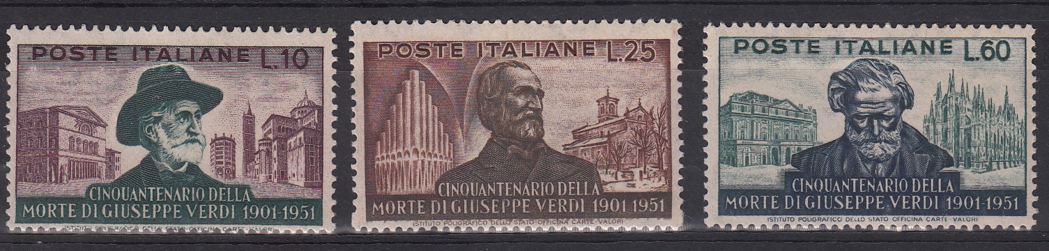 1951 Cinquantenario della Morte di Giuseppe Verdi Nuovi Perfetti non Linguellati 3 Val Sassone 677-9