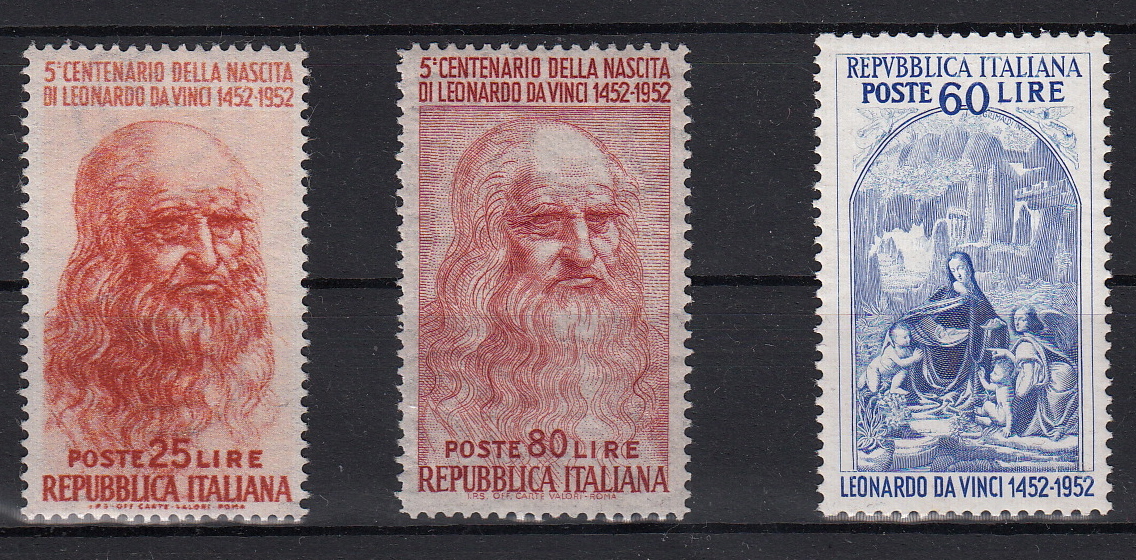 1952 5° Centenario della Nascita di Leonardo da Vinci 3 Val Perfetti non Linguellati Sassone 686-8