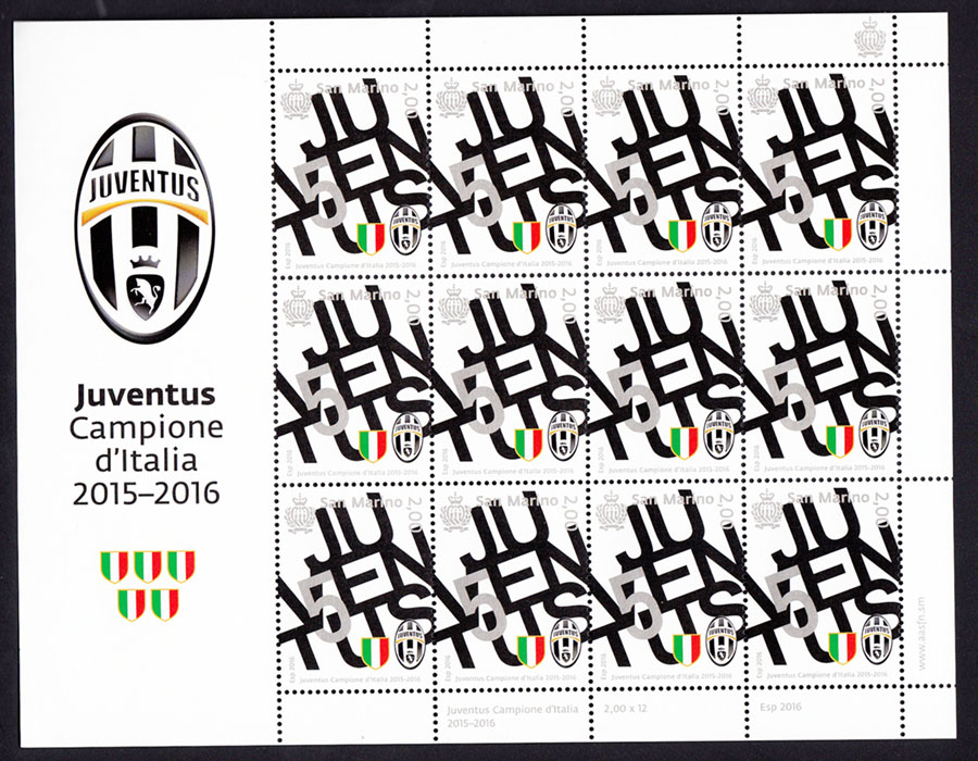 2016 - San Marino Minifoglio Juventus Campione D'Italia 2015-16 12 Val.