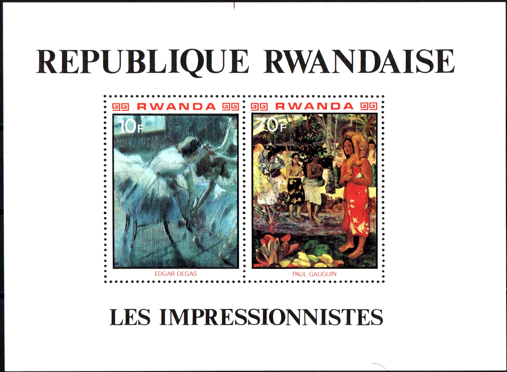 RWANDA foglietto serie completa nuova Yvert e Tellier BF 90 Impressionisti Paul Gauguin, Edgar Degas