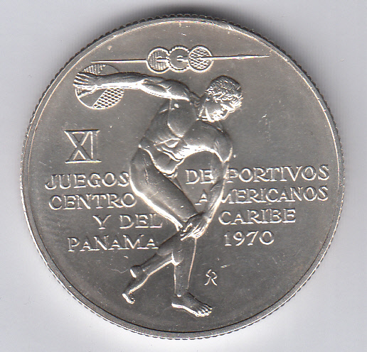 Panama  5 Balboas Discobolo XI Giochi  Anno 1970  Argento