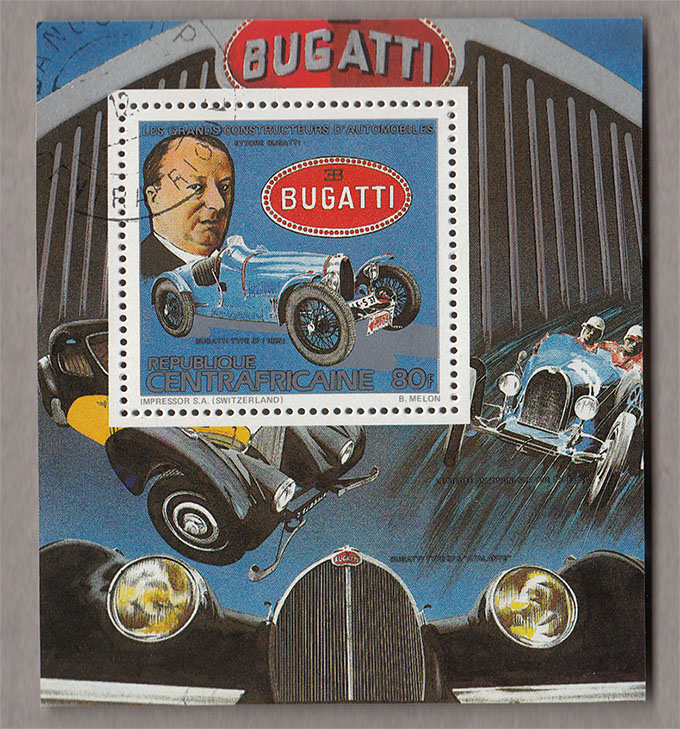 CENTRAFRICA foglietto timbrato Bugatti