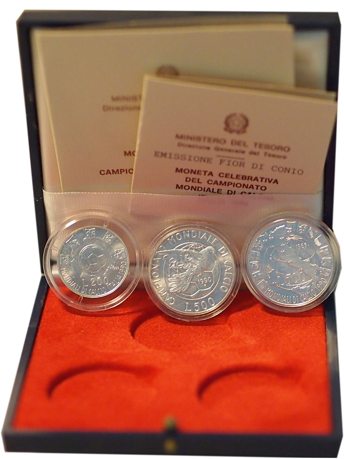 Trittico Mondiali calcio Italia 1990 Argento Fior di conio