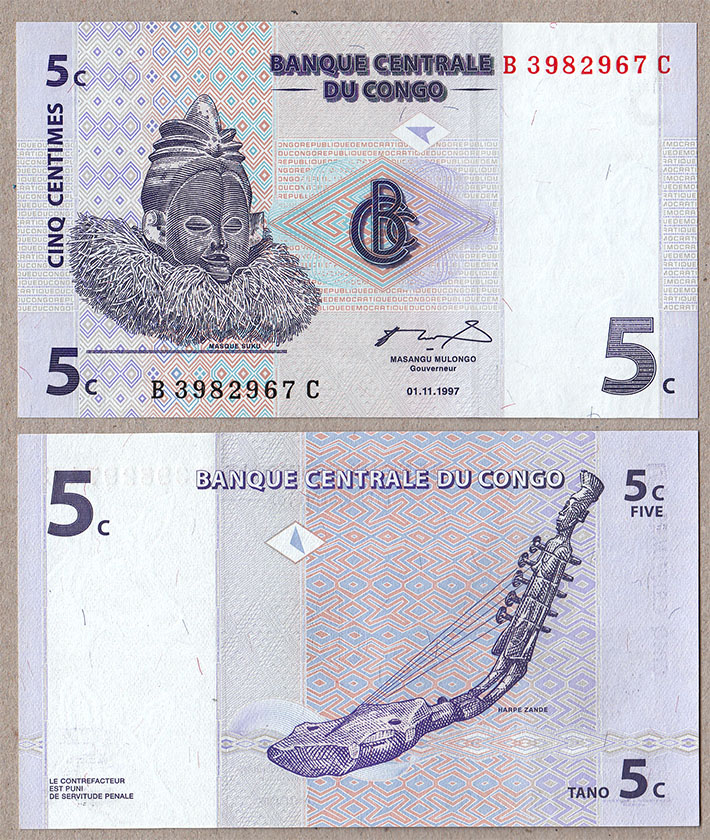 CONGO REPUBBLICA DEMOCRATICA  5 Centimes 1997