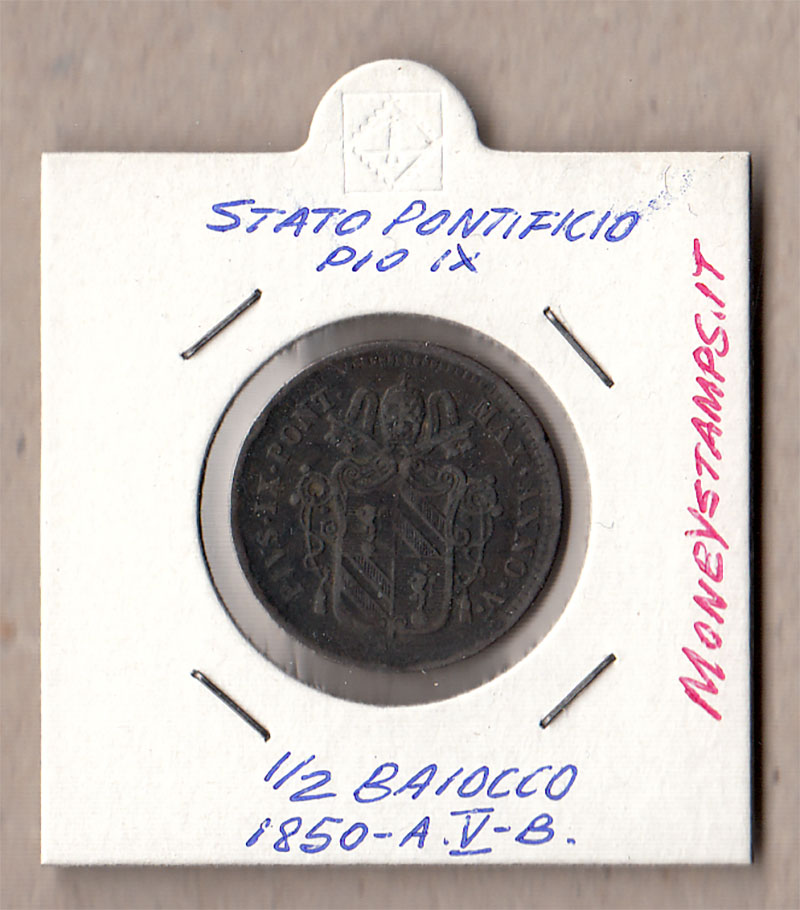 1850 PIO IX 1/2 Baiocco Rame