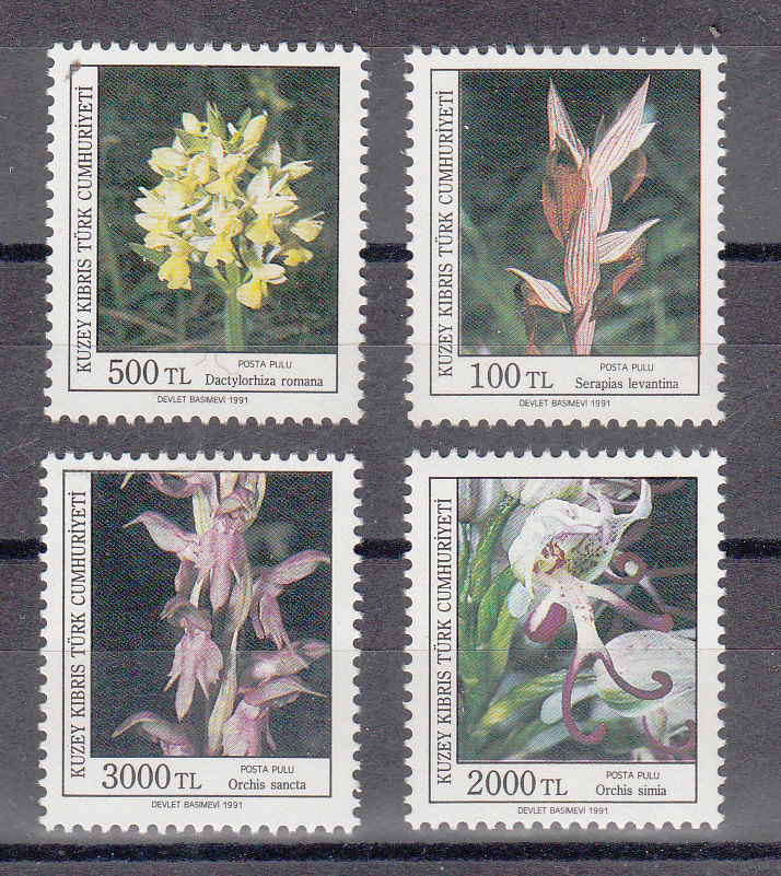 Cipro Turco 1991  Yvert 298/301 Orchidee 4 val.  2^