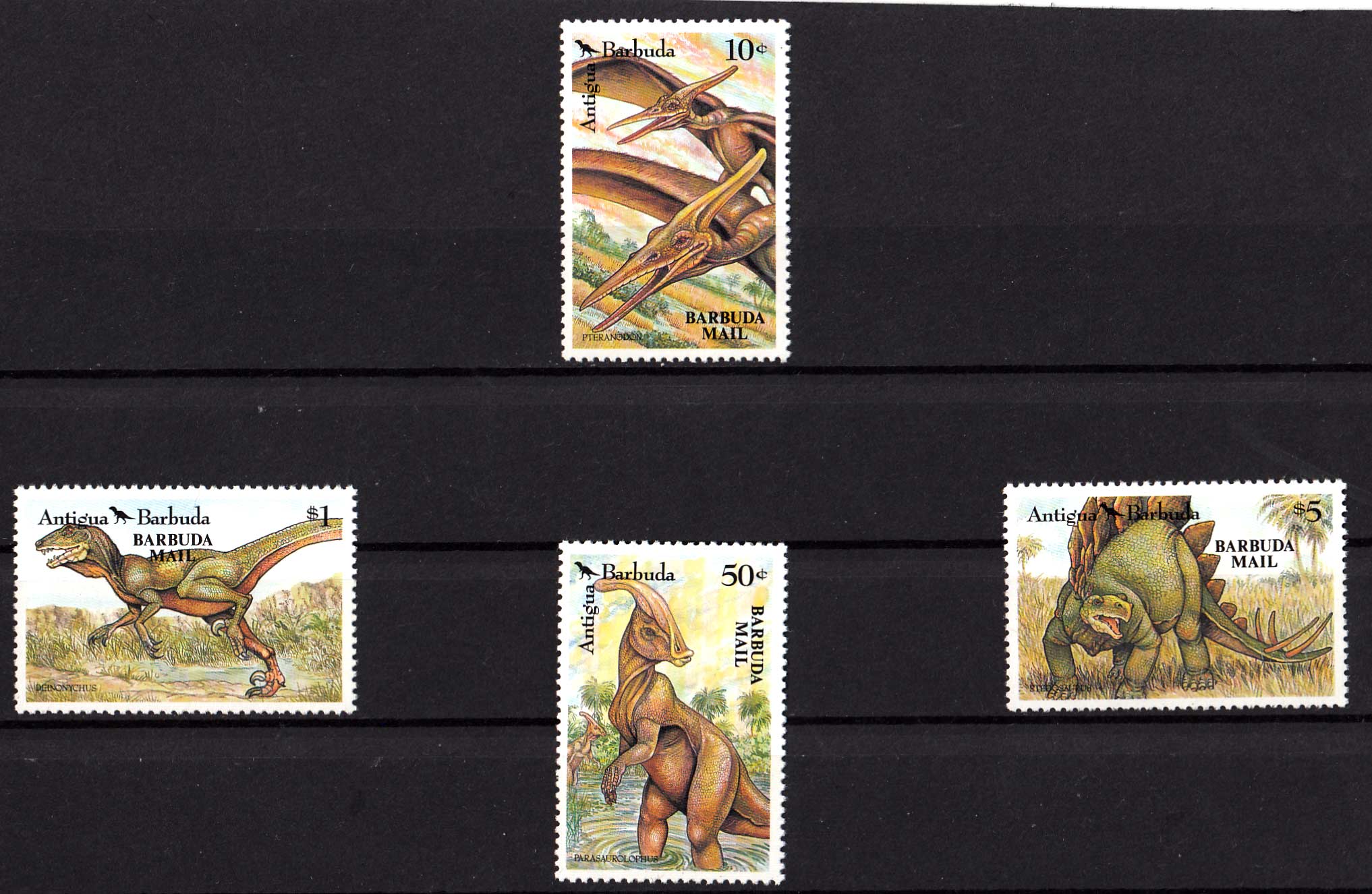 ANTIGUA E BARBUDA 1992 francobolli sui dinosauri serie completa nuova Yvert e Tellier 1465/8