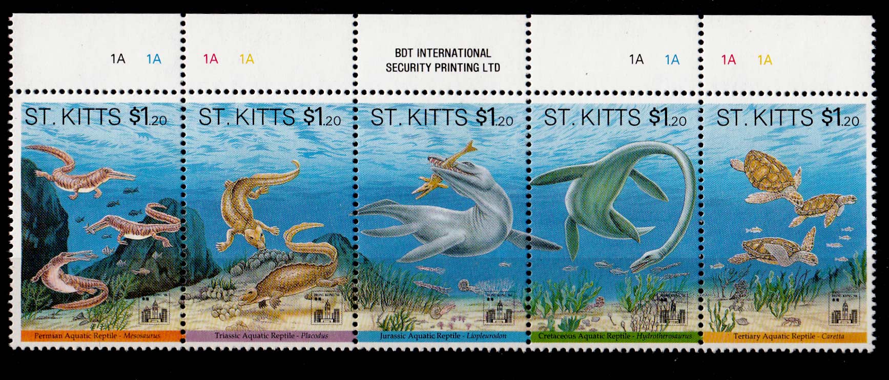 St. KITTS 1994 francobolli sui dinosauri serie completa nuova Yvert e Tellier 790/4