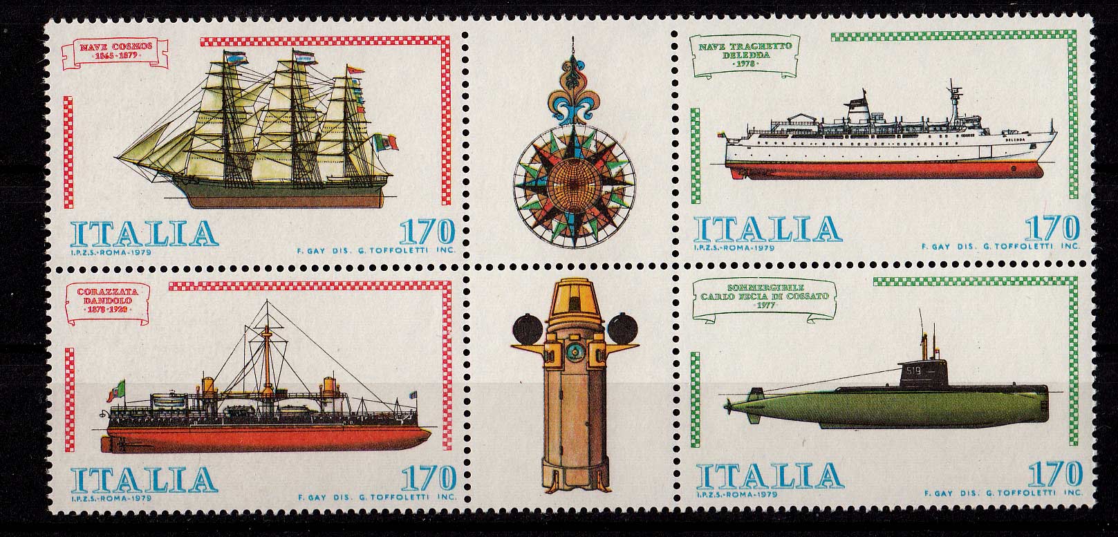 ITALIA  francobolli serie completa costruzioni Navali Italiane 3° serie 1979