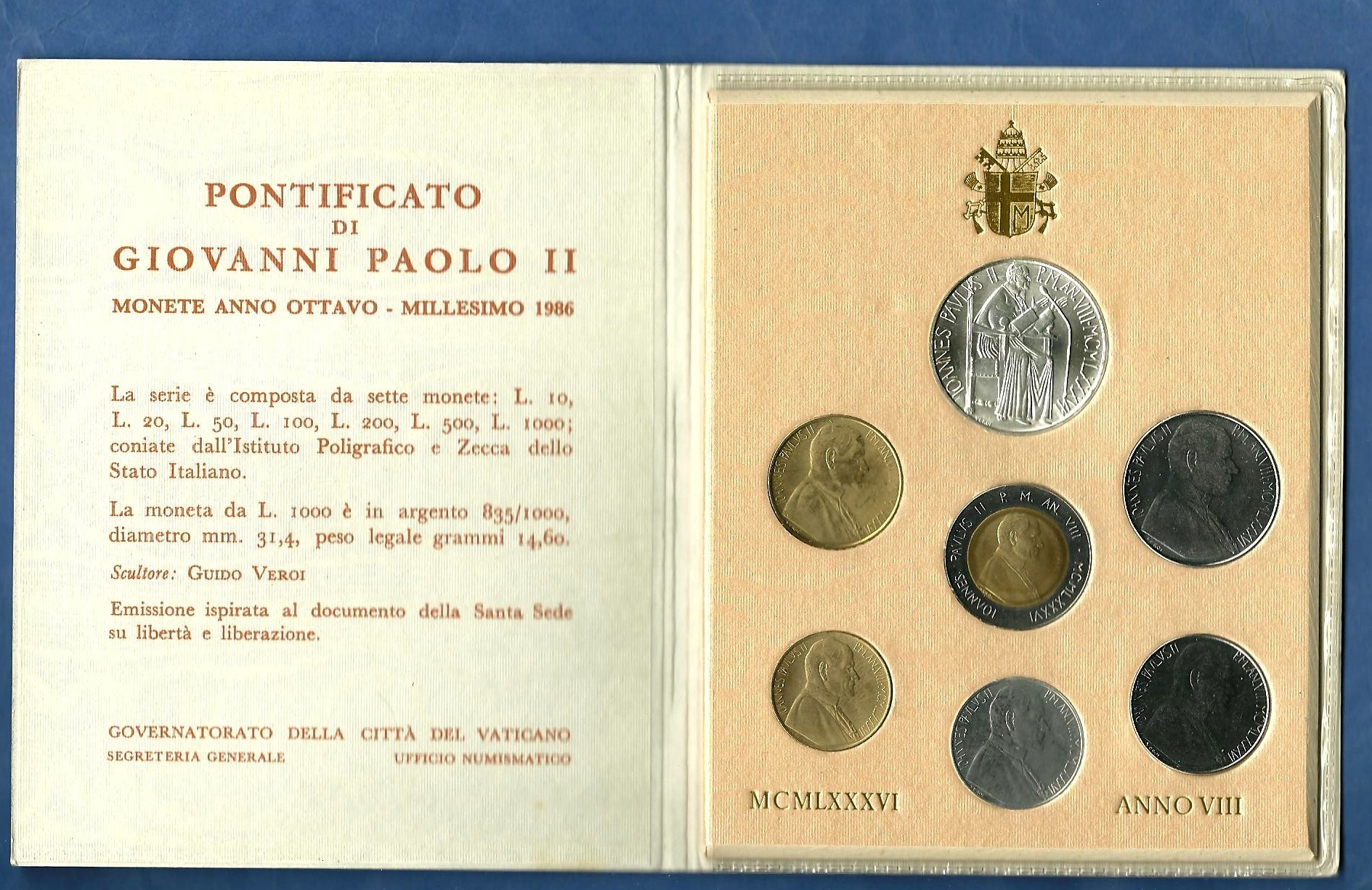 1986 - Giovanni Paolo II  Divisionale Anno VIII  Vaticano - Confezione Zecca