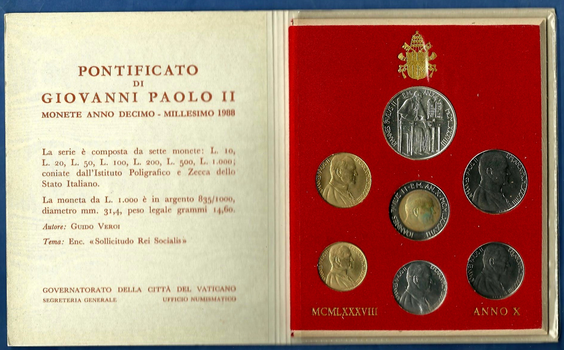 1988 - Giovanni Paolo II  Divisionale Anno X  Vaticano - Confezione Zecca