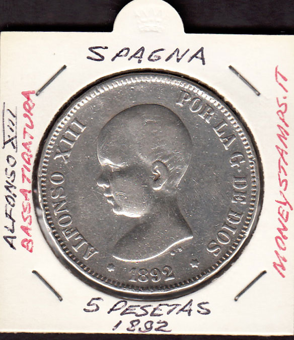 1892 - SPAGNA 5 Pesetas Alfonso XIII infante Circolata