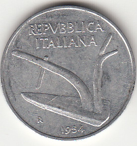 1954 Lire 10 Spiga Circolata Italia