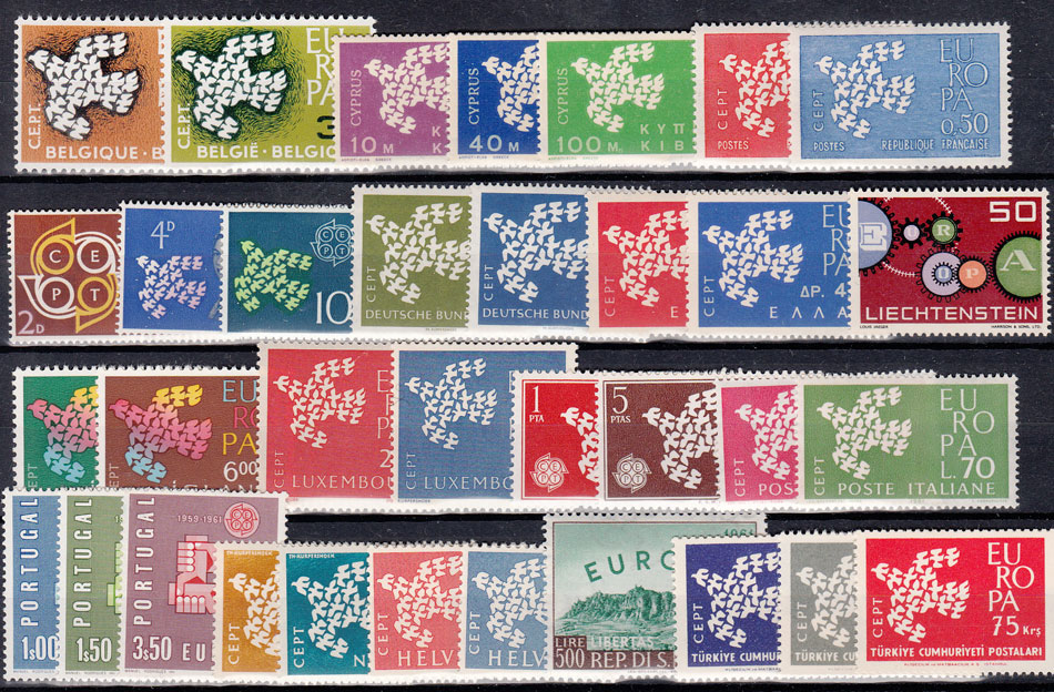 1961 annata completa Europa CEPT Integri 34 valori Qualità Lusso