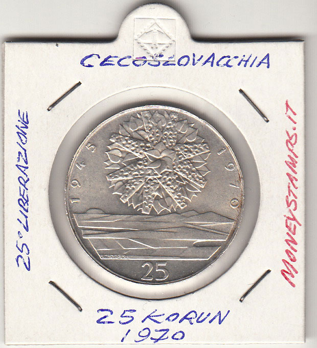 CECOSLOVACCHIA 1970 25 Korun 25° Anniversario Liberazione Argento