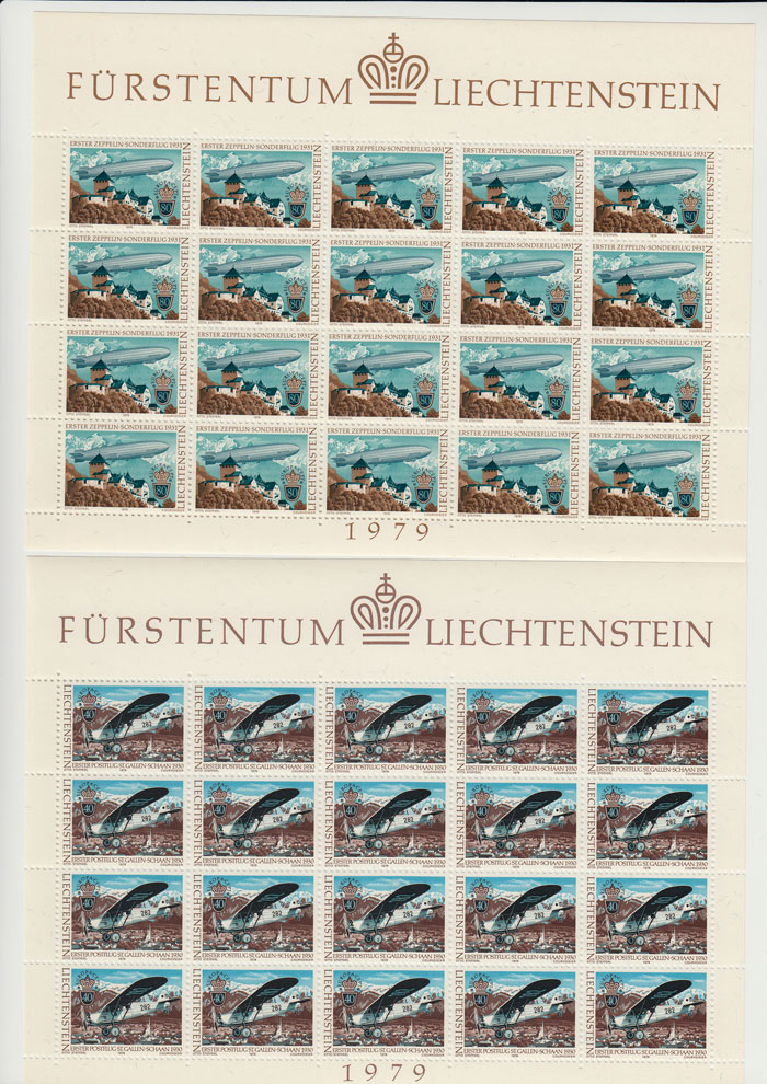 1979 Minifogli Liechtenstein Europa CEPT Comunicazioni 20 valori x 2 integri