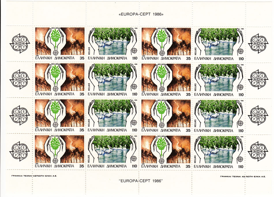 1986 Minifoglio Grecia Europa CEPT Natura 16 valori integri