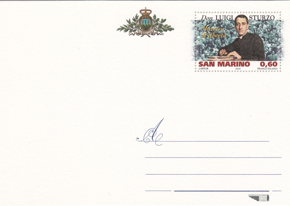 2010 Cartolina Postale Don Luigi Sturzo Maestro di Libertà