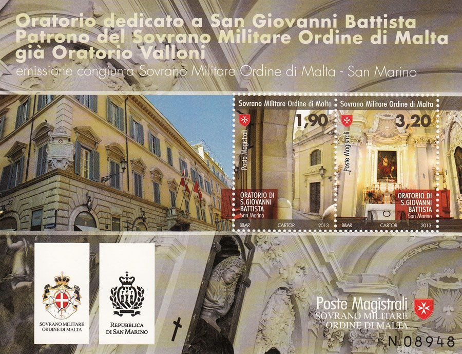 2013 Foglietto SMOM Oratorio dedicato a San Giovanni Battista emissione congiunta con San Marino