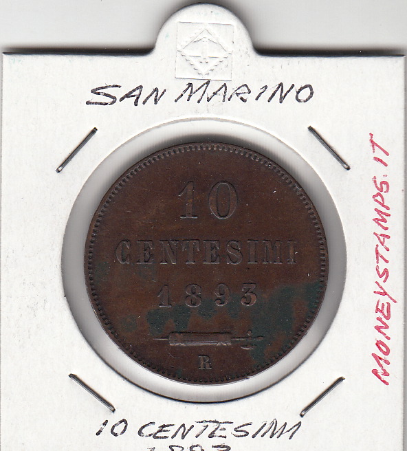 1893 10 Centesimi Rame Sigillata San Marino BB+