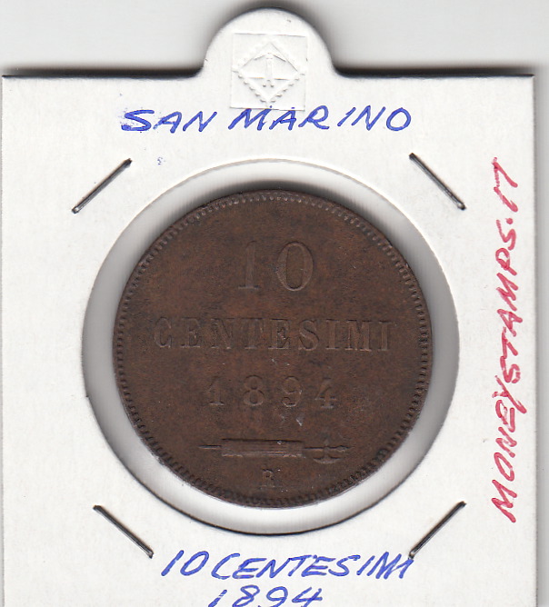 1894 10 Centesimi Rame sigillata San Marino Q Spl