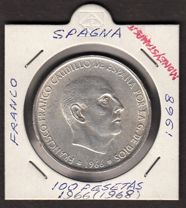 1968 - SPAGNA 100 Pesetas Argento Franco Caudillo KM#797