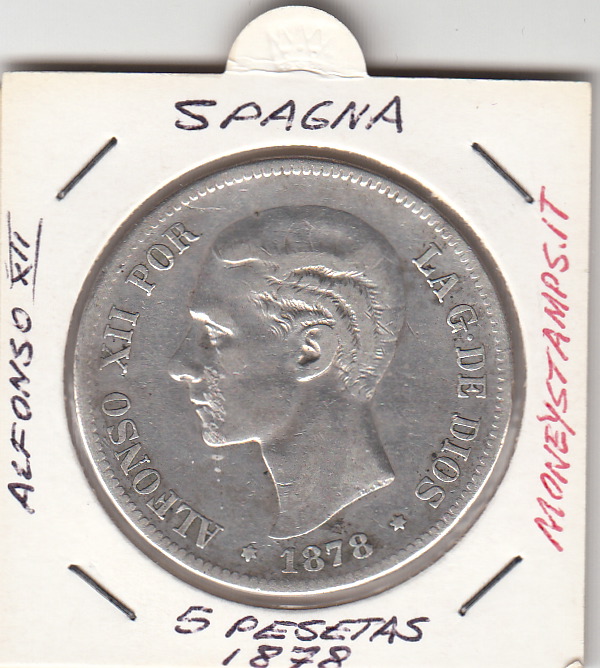 1878 - SPAGNA 5 Pesetas Alfonso XII  Circolata