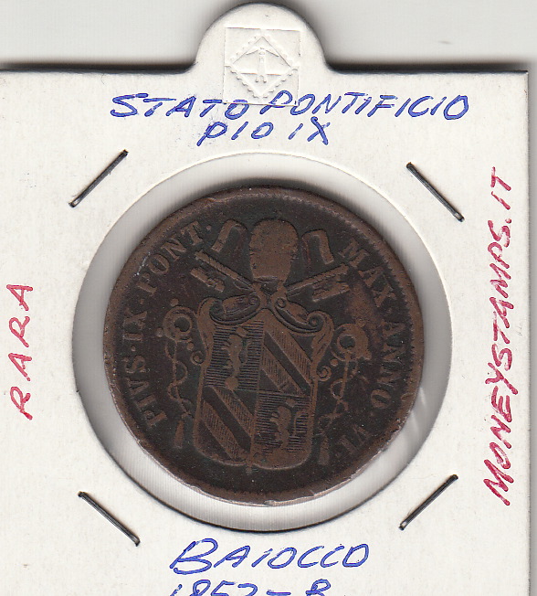 1852 PIO IX 1 Baiocco Rame Zecca Bologna