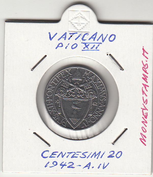 1942 20 Centesimi Acmonital Fdc Pio XII