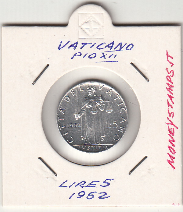 1952 5 Lire  Anno XIV Pio XII