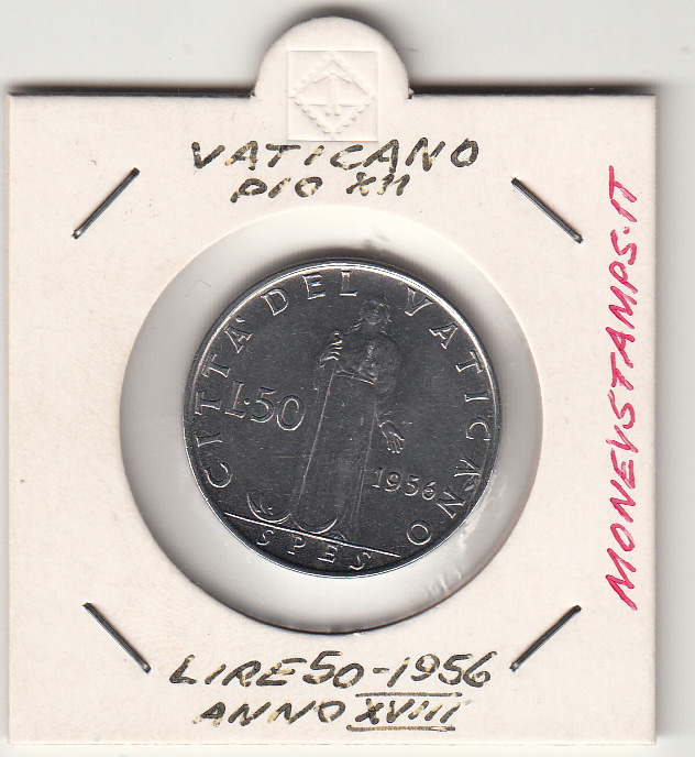 1956 50 Lire  Anno XVIII Acmonital Pio XII