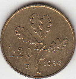 1959 Lire 20 Conservazione BB+ Italia