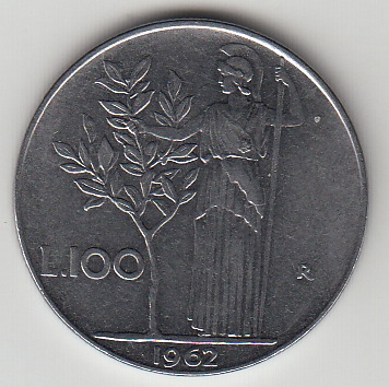 1962 Lire 100 Minerva Conservazione BB Italia