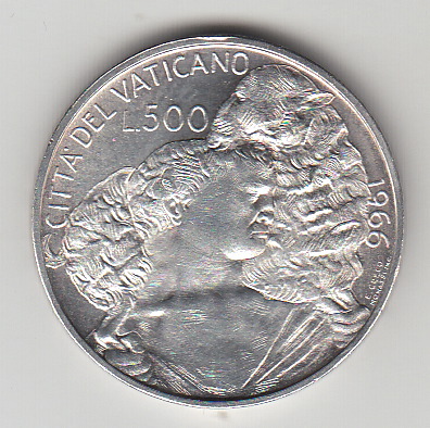 1966 Anno IV - Lire 500 Argento Angelo e Agnello Fior di Conio Paolo VI