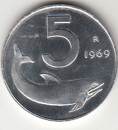 1969 Lire 5 Delfino Fior di Conio Italia