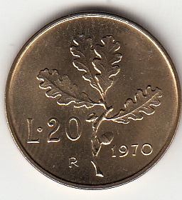 1970 Lire 20 Conservazione Fior di Conio Italia