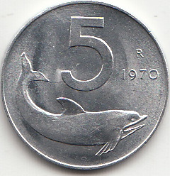 1970 Lire 5 Delfino Fior di Conio Italia