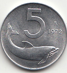 1972 Lire 5 Delfino Fior di Conio Italia