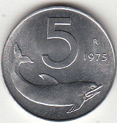 1975 Lire 5 Delfino Fior di Conio Italia