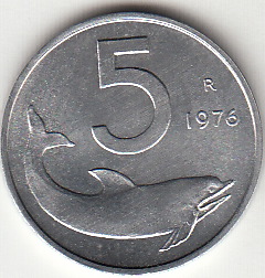 1976 Lire 5 Delfino Fior di Conio Italia