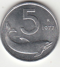 1977 Lire 5 Delfino Fior di Conio Italia