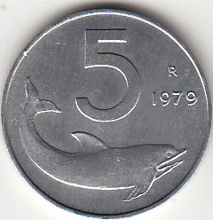 1979 Lire 5 Delfino Fior di Conio Italia