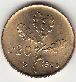 1980 Lire 20 Conservazione Fior di Conio Italia