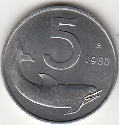 1980 Lire 5 Delfino Fior di Conio Italia