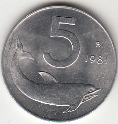 1981 Lire 5 Delfino Fior di Conio Italia