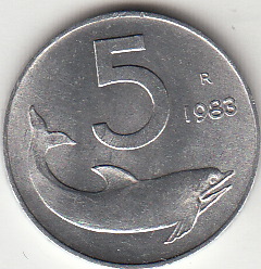 1983 Lire 5 Delfino Fior di Conio Italia