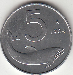 1984 Lire 5 Delfino Fior di Conio Italia