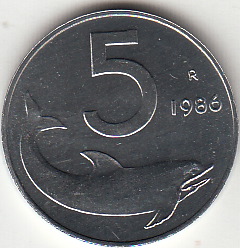 1986 Lire 5 Delfino Fior di Conio Italia