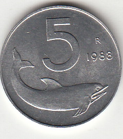 1988 Lire 5 Delfino Fior di Conio Italia