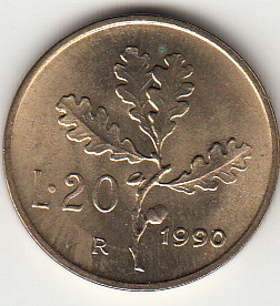 1990 Lire 20 Conservazione Fior di Conio Italia